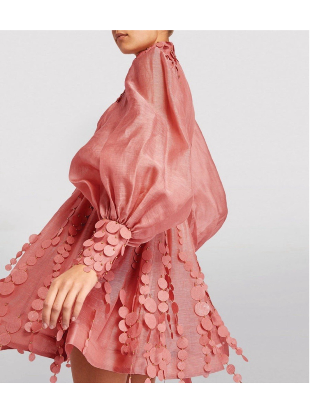 Zimmermann 0 Concert Disc Pink Cutout Mini Dress Puff Sleeve Linen Silk Appliqué - Picture 4 of 15